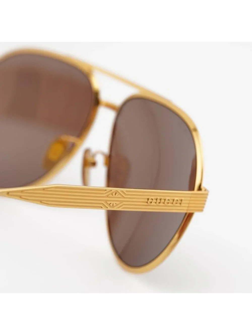 Gucci GG1513S 002 Sunglasses Yellow Gold Aviator Frame, Brown Lens